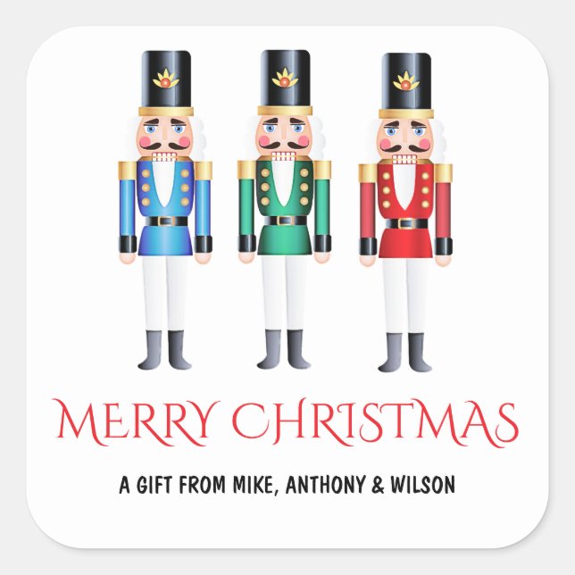 Pegatina Cuadrada Three Nutcracker Soldiers Christmas Square Sticker (Anverso)
