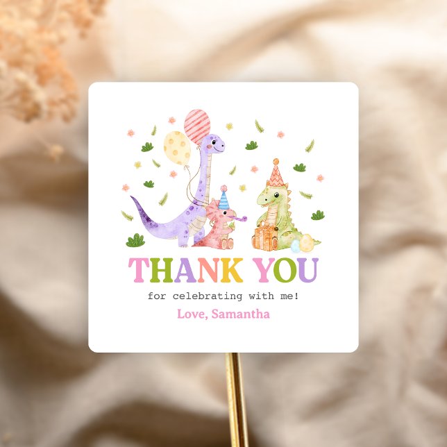 Pegatina Cuadrada Three Rex Dinosaur Birthday (Dinosaur 3rd Birthday Sticker)