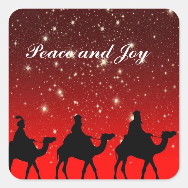 PEGATINA CUADRADA THREE WISE MEN PEACE AND JOY CUSTOM CHRISTMAS (Anverso)