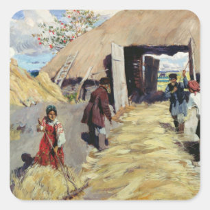 Pegatina Cuadrada Threshing-floor, 1916