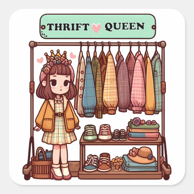 Pegatina Cuadrada Thrift Queen (Anverso)