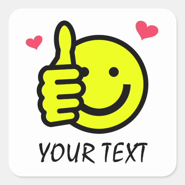Pegatina Cuadrada Thumbup Smile Face Personalizado Textos (Anverso)