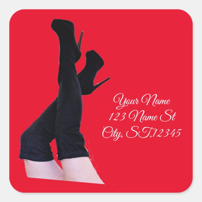 Pegatina Cuadrada Thunder_Cove con aletas de cuero negro de altura a (Anverso)