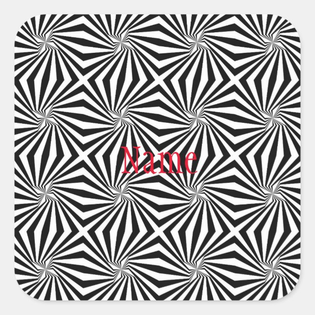 Pegatina Cuadrada Thunder_Cove de patrón de radiación blanco negro (Anverso)