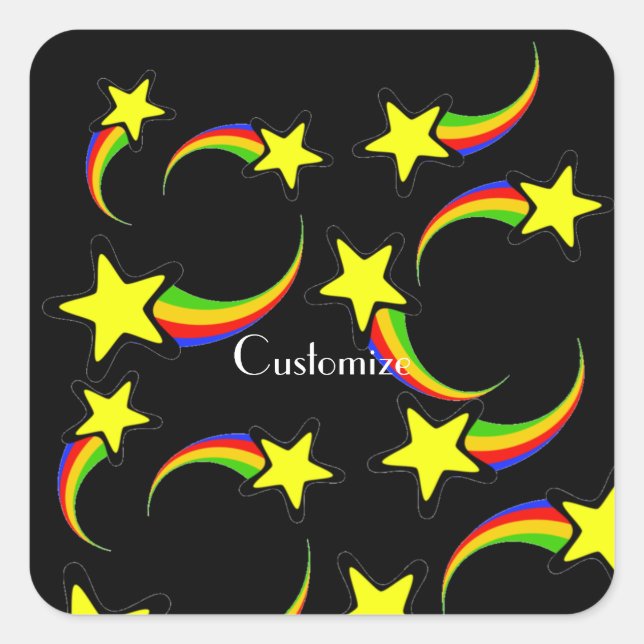 Pegatina Cuadrada Thunder_Cove: Estrellas de tiro con arco iris (Anverso)