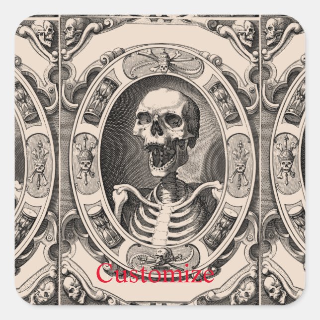 Pegatina Cuadrada Thunder_Cove, flamante cráneo humano (Anverso)