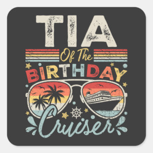 Pegatina Cuadrada Tía de la vacaciones de crucero de cumpleaños