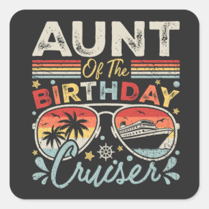 Pegatina Cuadrada Tía de las vacaciones de crucero de cumpleaños