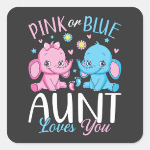 Pegatina Cuadrada Tía Rosa O Azul Te Ama El Elefante Bebé
