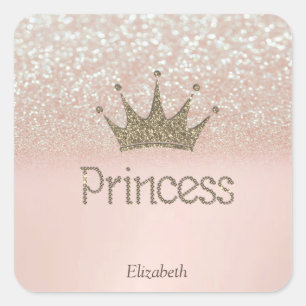 Pegatina Cuadrada Tiara Encantadora, Princesa, Bokeh Brillante