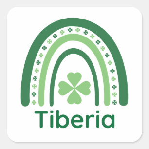 Pegatina Cuadrada Tiberia Nombre Clover Boho Arcoiris