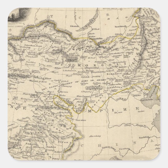 Pegatina Cuadrada Tíbet, Mongolia y Mandchouria (Anverso)