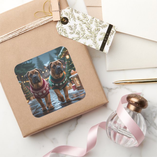 Pegatina Cuadrada Tibetan Mastiff Dogs Christmas Snow Holiday (Regalar)