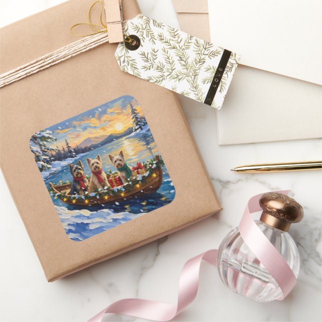 Pegatina Cuadrada Tibetan Terrier Christmas Boat Holiday (Regalar)