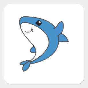 Pegatina Cuadrada Tiburón. Animales Para Niños. Tiburones