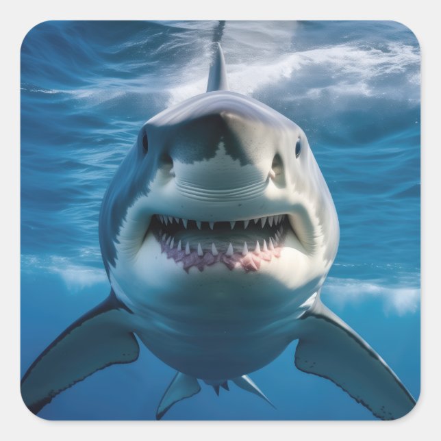 Pegatina Cuadrada Tiburón Blanco (Anverso)