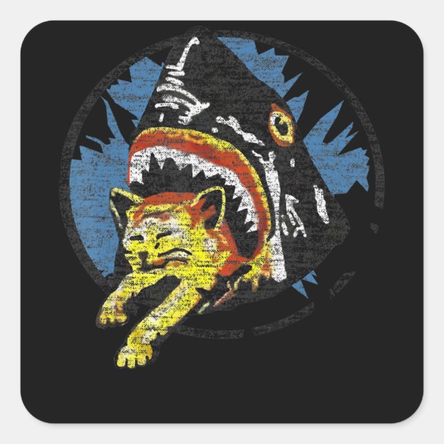 Pegatina Cuadrada Tiburón comiendo un gato obsequio de tiburón (Anverso)