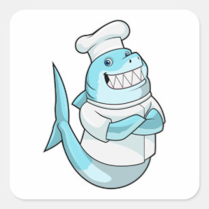 Pegatina Cuadrada Tiburón como chef con delantal de cocina