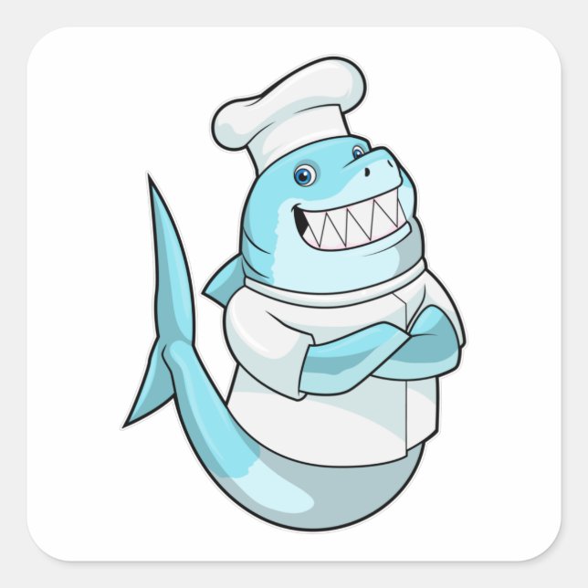Pegatina Cuadrada Tiburón como chef con delantal de cocina (Anverso)
