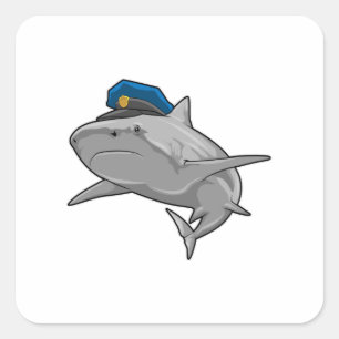 Pegatina Cuadrada Tiburón como policía