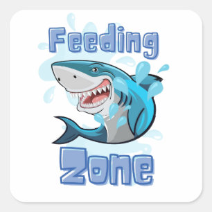 PEGATINA CUADRADA TIBURÓN DE ZONA DE ALIMENTACIÓN , ESTILO DE CARICA