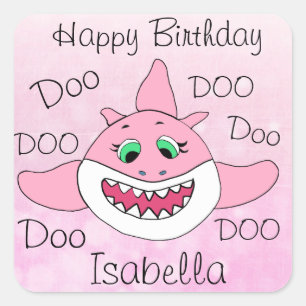 Pegatina Cuadrada Tiburón personalizado del bebé del feliz