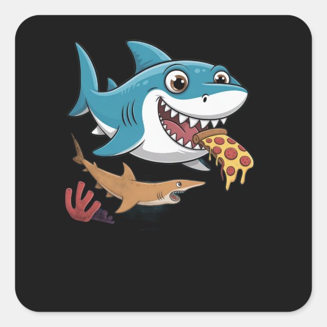 Pegatina Cuadrada Tiburón pizza (Anverso)