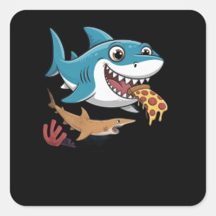 Pegatina Cuadrada Tiburón pizza