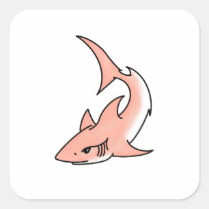 Pegatina Cuadrada tiburón rosa semana dibujos animados tatuaje arte