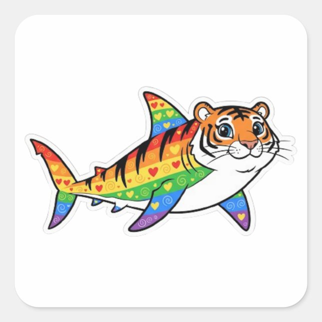 PEGATINA CUADRADA TIBURÓN TIGRE (Anverso)
