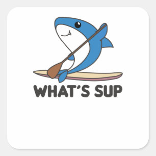 Pegatina Cuadrada Tiburones graciosos del equipo de Sup