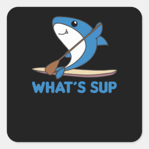 Pegatina Cuadrada Tiburones graciosos del equipo de Sup