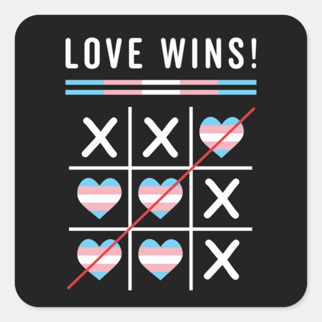 Pegatina Cuadrada Tic Tac Toe Love gana el orgullo transgénero LGBTQ (Anverso)