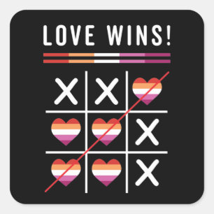Pegatina Cuadrada Tic Tac Toe Love Gana Orgullo Lésbico LGBTQ