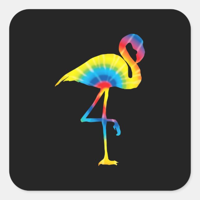 Pegatina Cuadrada Tie Dye Flamingo Rainbow Print Bird Animal Hippie (Anverso)
