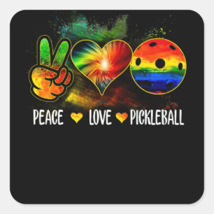 Pegatina Cuadrada Tie Dye Peace Love Pickleball Lover
