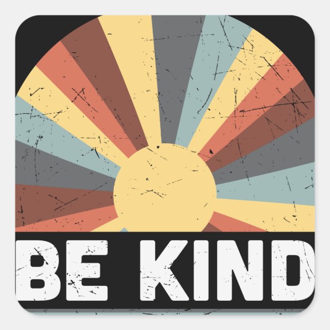 Pegatina Cuadrada Tie Dye Peace Symbol Hippie Be Kind (Anverso)