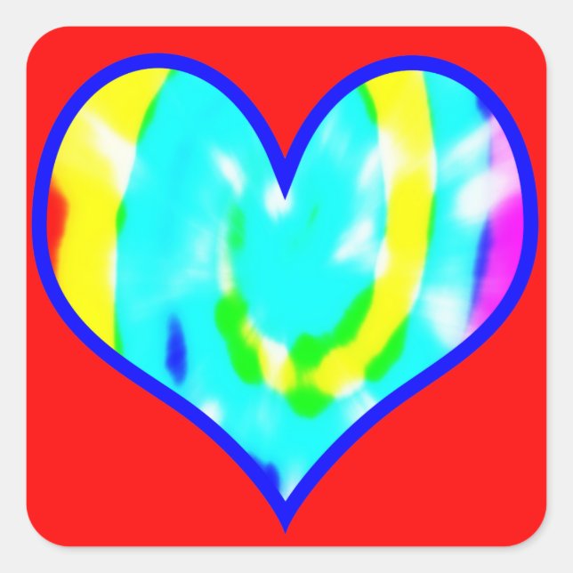 Pegatina Cuadrada Tie Dyed Heart (Anverso)