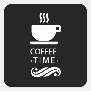 Pegatina Cuadrada Tiempo blanco y negro del café