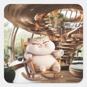 Pegatina Cuadrada Tiempo De Café Graso Y Sencillo