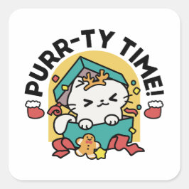 Pegatina Cuadrada ¡Tiempo de espera! - Diseño de Navidades gatos fes