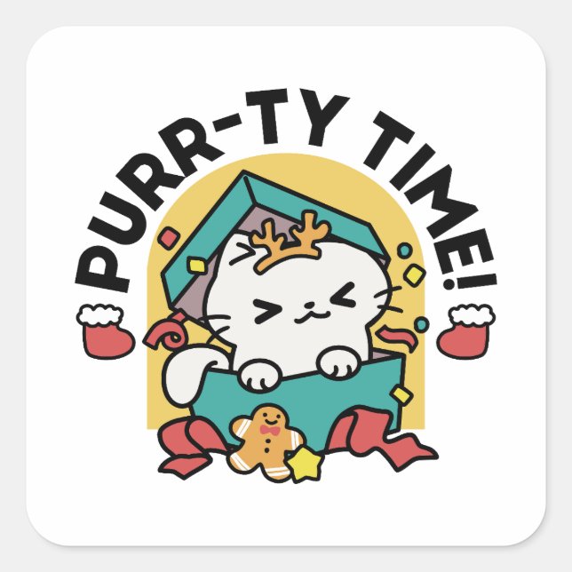 Pegatina Cuadrada ¡Tiempo de espera! - Diseño de Navidades gatos fes (Anverso)
