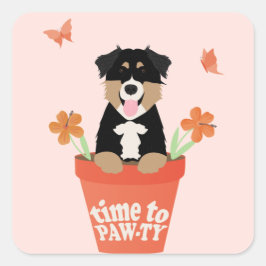 Pegatina Cuadrada Tiempo De Pintar Perro Pastor Australiano