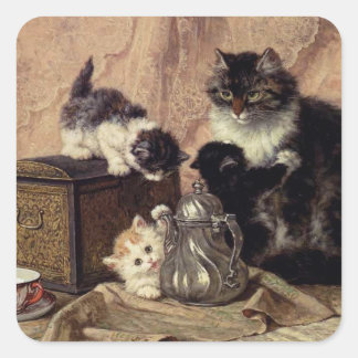 Pegatina Cuadrada Tiempo de té para gatitos