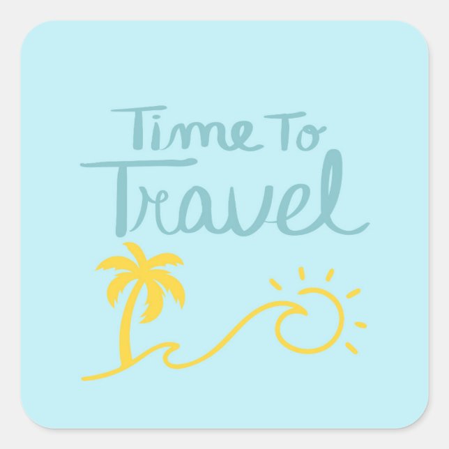 Pegatina Cuadrada Tiempo De Viajar A La Playa (Anverso)