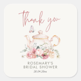 Pegatina Cuadrada Tiempo Para El Tea Bridal Shower Gracias