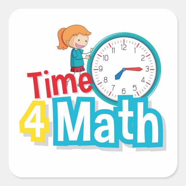 Pegatina Cuadrada Tiempo Para Las Matemáticas (Anverso)