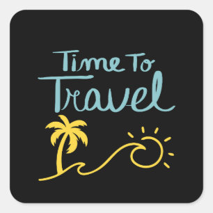 Pegatina Cuadrada Tiempo Para Viajar Playa