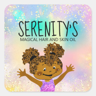 Pegatina Cuadrada Tienda de Boutique Profesional Chica Feliz Hologra