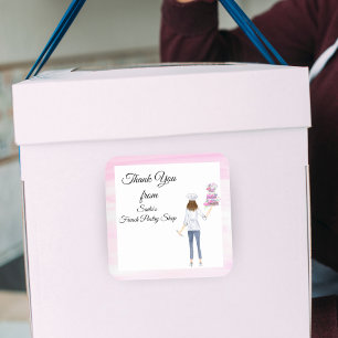 Pegatina Cuadrada Tienda de repostería de agradecimiento con acuarel